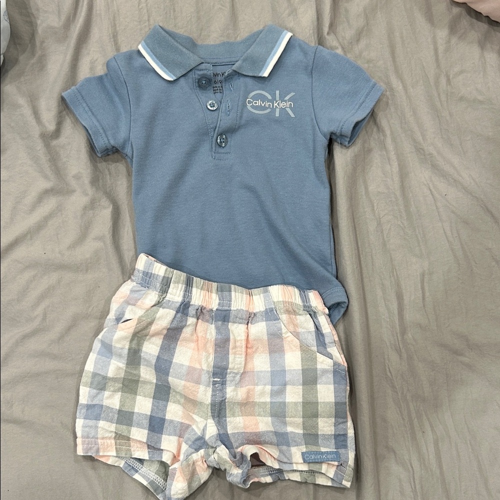 Calvin Klein Blue Polo with Plaid Shorts